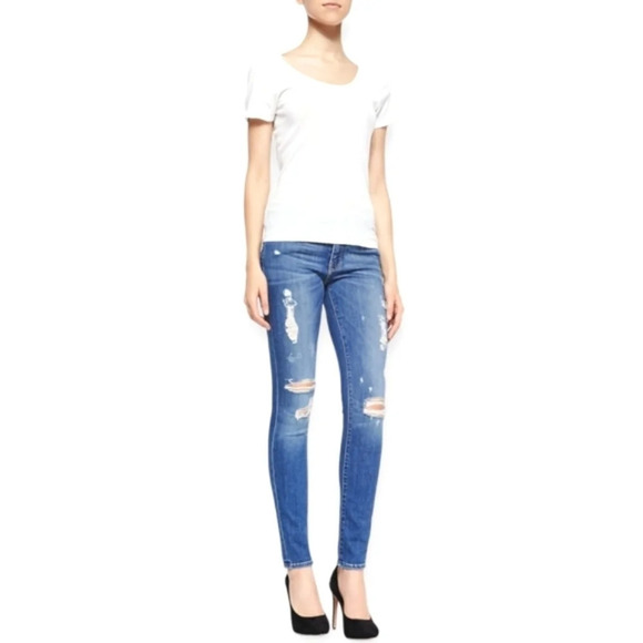 Frame Le Skinny De Jeanne Distressed Jeans in Matteson Wash 25 - Picture 15 of 15